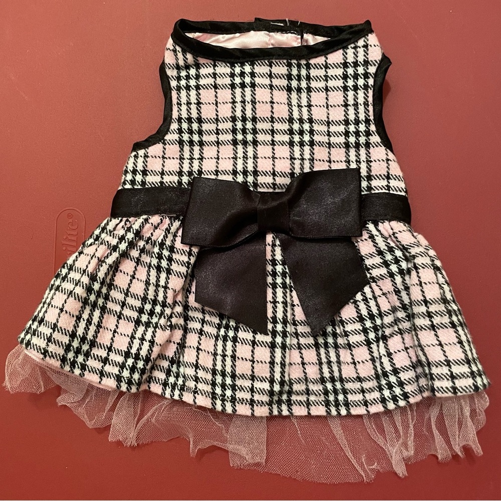 Small Dog Pink Plaid Dress With Bow